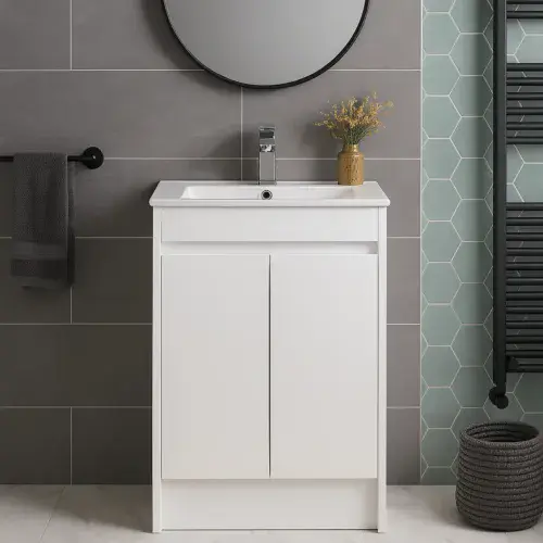 Stockholm 600mm 100% Waterproof Vanity Unit | Gloss White | Floor Standing | Ceramic Basin