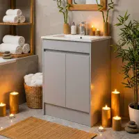Stockholm 600mm Waterproof Vanity - Light Grey Gloss | Bathcenter