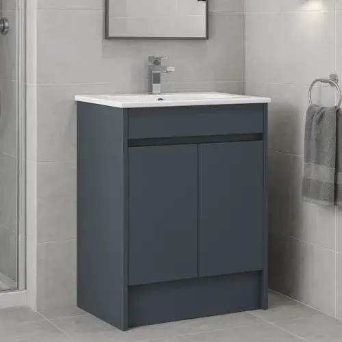 Stockholm 600mm 100% Waterproof Vanity Unit | Mid Grey Gloss | Standard Size | Ceramic Basin