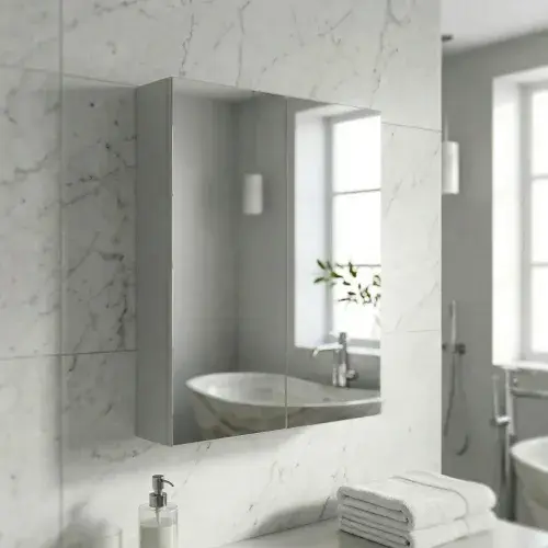 Stockholm 750mm 100% Waterproof Mirrored Bathroom Cabinet - Light Grey Gloss (Double Door)