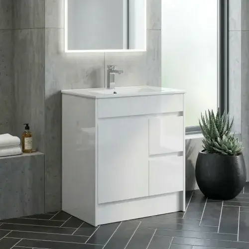 Stockholm 750mm 100% Waterproof Vanity Unit | Gloss White (Door & 2 Drawers) | Ceramic Basin