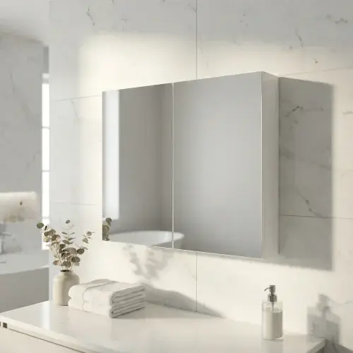 Stockholm 900mm Waterproof Mirror Cabinet - Gloss White | Bathcenter