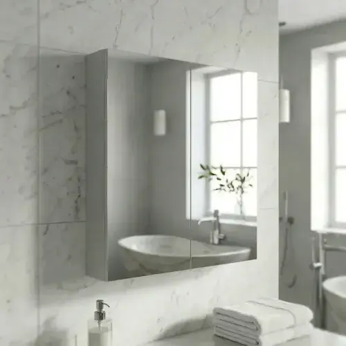 Stockholm 900mm 100% Waterproof Mirrored Bathroom Cabinet - Light Grey Gloss (2 Large Soft-Close Doo