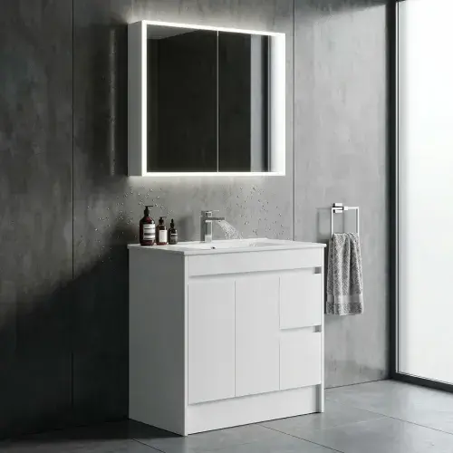 Stockholm 900mm 100% Waterproof Vanity Unit | Gloss White | 2-Door & 2-Drawer Storage Hub