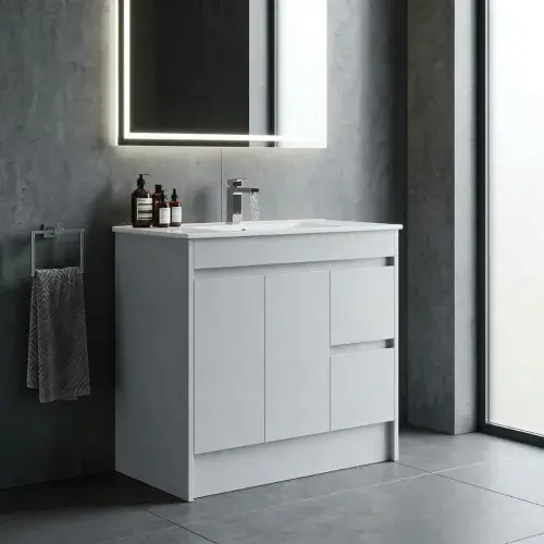 Stockholm 900mm 100% Waterproof Vanity Unit - Light Grey Gloss (2 Doors & 2 Drawers)