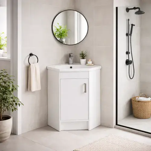 Stockholm Waterproof 600mm Corner Vanity Unit | Gloss White | Waterproof PVC - Lifetime Guarantee