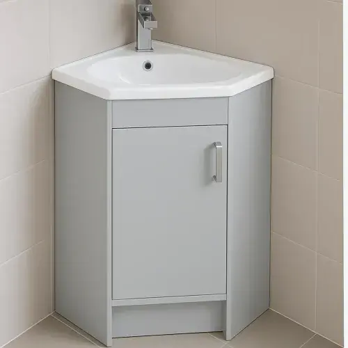 Stockholm Waterproof 600mm Corner Vanity Unit | Light Grey Gloss | 100% Waterproof PVC