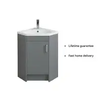 Stockholm Waterproof Corner Vanity - Mid Grey Gloss | 600mm | Bathcenter