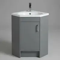 Stockholm Waterproof Corner Vanity - Mid Grey Gloss | 600mm | Bathcenter