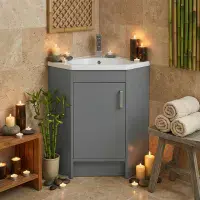Stockholm Waterproof Corner Vanity - Mid Grey Gloss | 600mm | Bathcenter