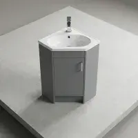 Stockholm Waterproof Corner Vanity - Mid Grey Gloss | 600mm | Bathcenter