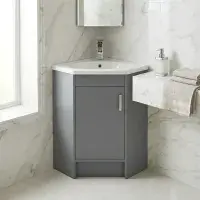 Stockholm Waterproof Corner Vanity - Mid Grey Gloss | 600mm | Bathcenter