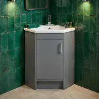 Stockholm Waterproof Corner Vanity - Mid Grey Gloss | 600mm | Bathcenter
