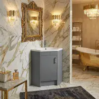 Stockholm Waterproof Corner Vanity - Mid Grey Gloss | 600mm | Bathcenter
