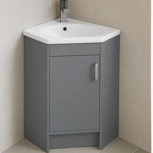 Stockholm Waterproof 600mm Corner Vanity Unit | Mid Grey Gloss | 100% Waterproof PVC