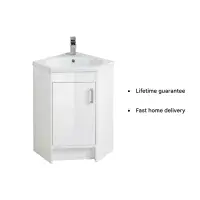 Stockholm Waterproof Corner Vanity - Gloss White | 600mm | Bathcenter