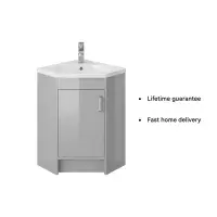 Stockholm Waterproof Corner Vanity - Light Grey Gloss | 600mm | Bathcenter