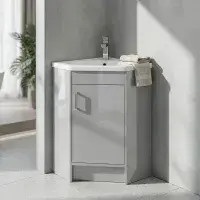 Stockholm Waterproof Corner Vanity - Light Grey Gloss | 600mm | Bathcenter