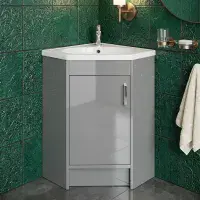 Stockholm Waterproof Corner Vanity - Light Grey Gloss | 600mm | Bathcenter