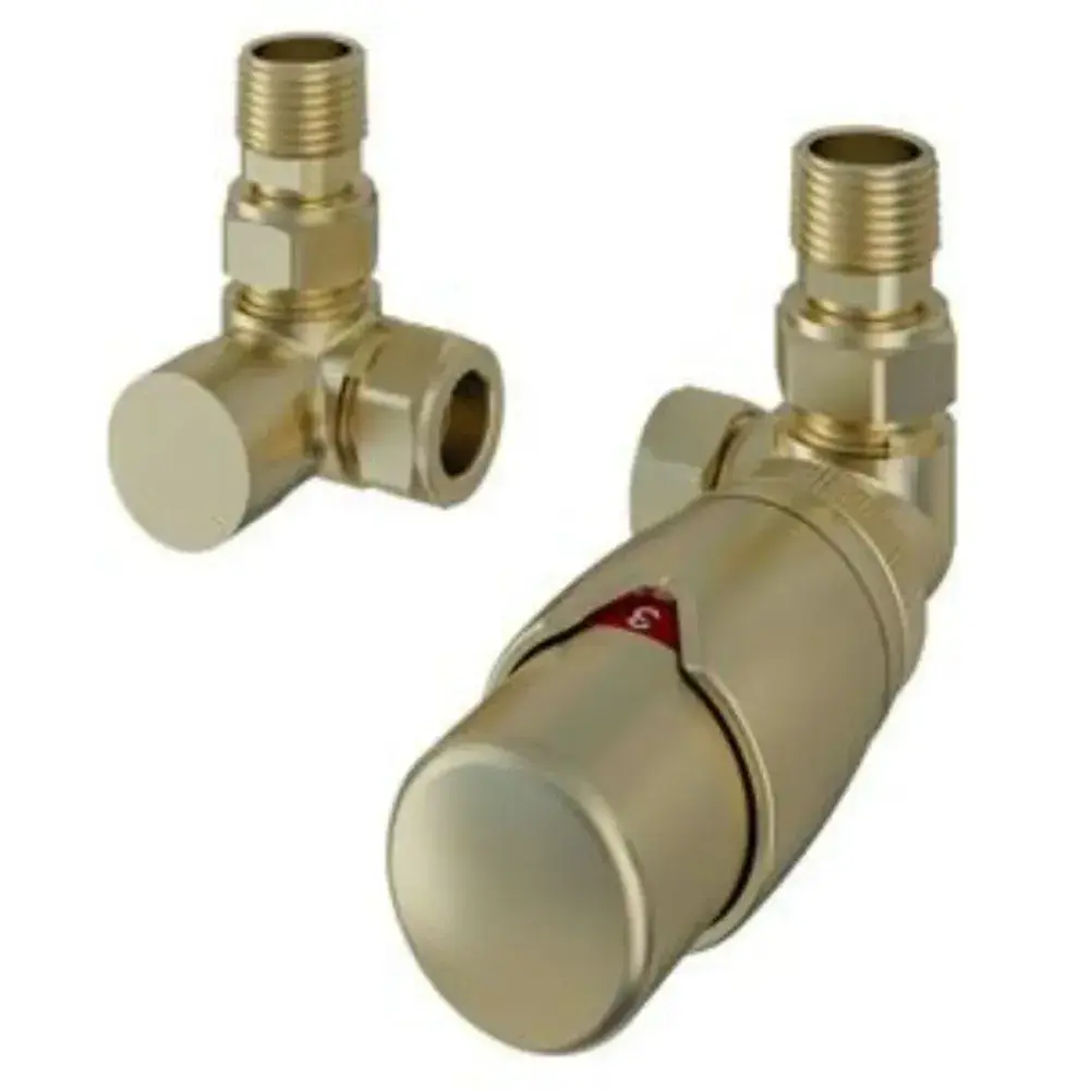 Thermostatic Corner Rad Valves - Brushed Brass