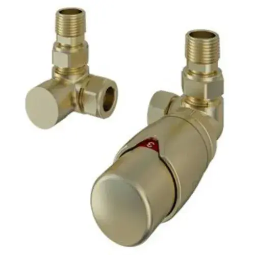 Thermostatic Corner Rad Valves - Brushed Brass