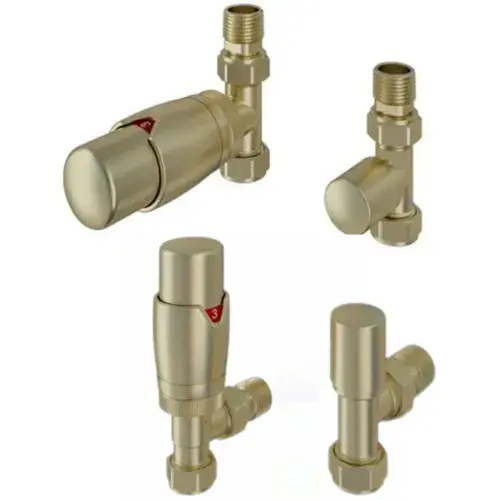 Thermostatic Rad Valves - Brushed Brass - Pair