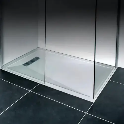 TM25 Ultra-Low 25mm Linear Drain Shower Tray – Stone Resin – Includes Designer Waste & Grille