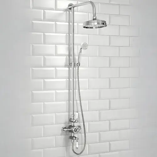 Traditional Exposed Twin Outlet Shower with Shower Head and Riser Kit