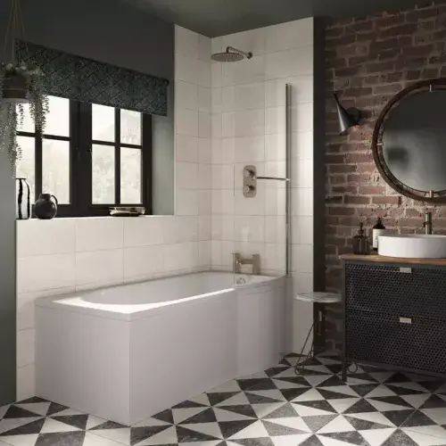 Trojan Concert 1675mm P  Shaped Shower Bath - Includes Glass Screen & Front Panel