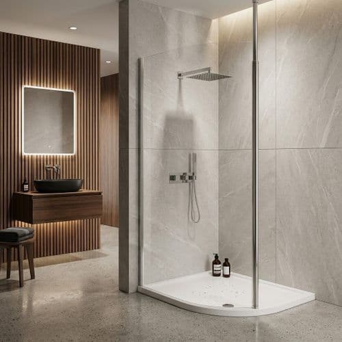 Valliant Chrome Round Pole Walk In, Offset, Wetroom Glass Screen, Various Sizes