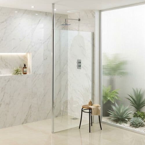 Valliant Chrome Round Pole Walk In, Wetroom Glass Screen, Various Sizes