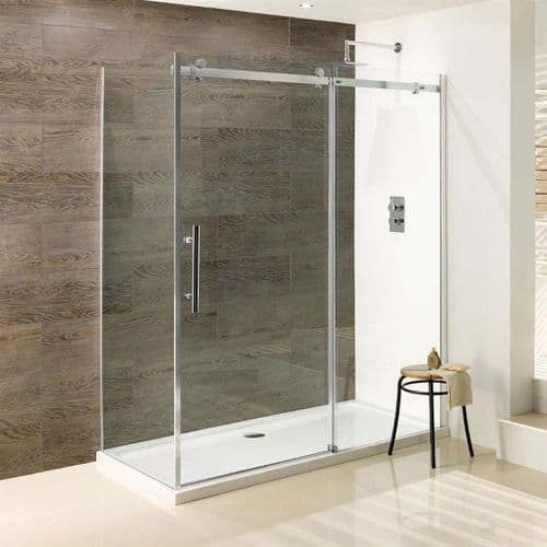 Vanguard 1400mm Single Slider Shower Door, Frameless, Polished Silver, Glass Shower Enclosure