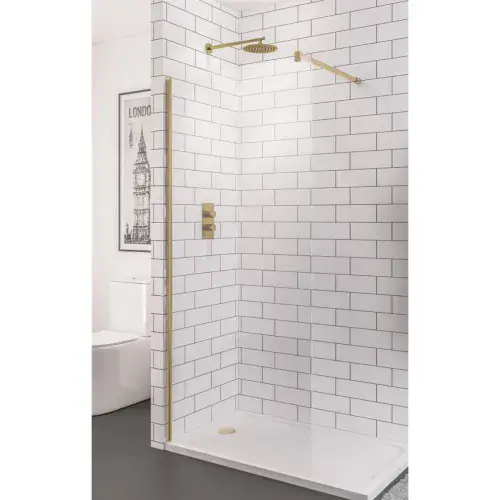 Vantage 2000 8mm Easy Clean 2000x1500mm Walk-In Shower Panel - Brushed brass