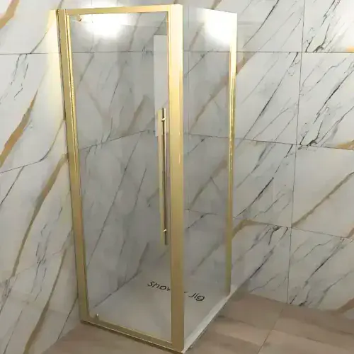 Vantage 2000 Brushed Brass Pivot Door Glass Shower Enclosure, Various Sizes