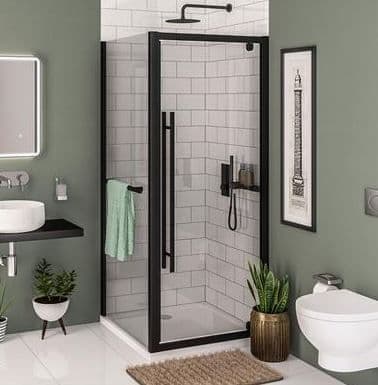 Vantage 2000 Matt Black Pivot Door Shower Enclosure, Various Sizes