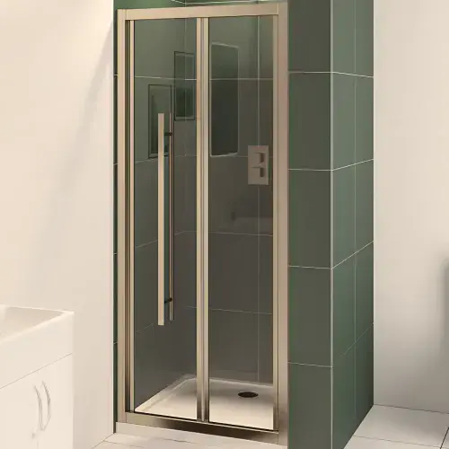 Vantage Brushed Brass Bi Fold Door Glass Shower Enclosure