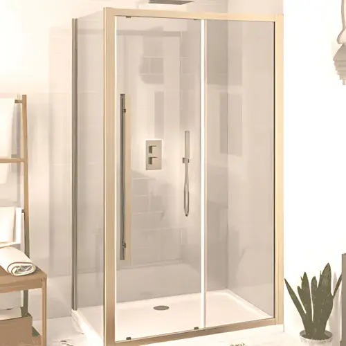 Vantage Brushed Brass Sliding Door Glass Shower Enclosure, Various Sizes