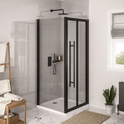 Vantage Matt Black Bi Fold Door Glass Shower Enclosure