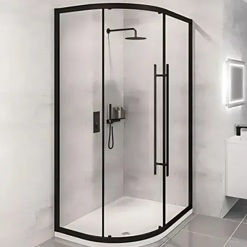 Vantage Matt Black Offset Quadrant Glass Shower Enclosure, Various Sizes