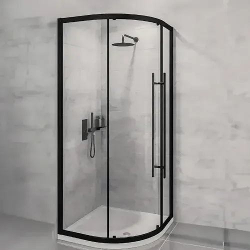 Vantage Matt Black Single Door Quadrant Glass Shower Enclosure, Various Sizes