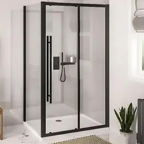 Vantage Matt Black Sliding Door Glass Shower Enclosure, Various Sizes