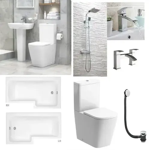 Vegar Bathroom Pack with Vanity Unit, L Shape Bath, Taps and Dual Shower