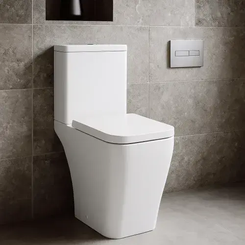 Vegar Rimless Close Coupled Toilet, Rimless, Short Projection, Open Back