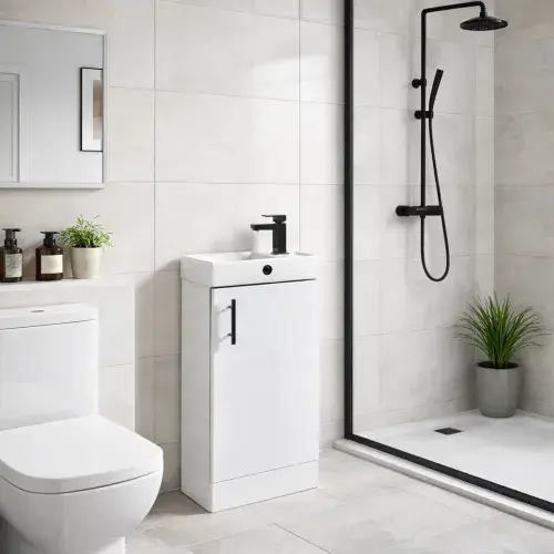 Verona Cloakroom Vanity Floor Mounted Unit & Basin - Gloss White