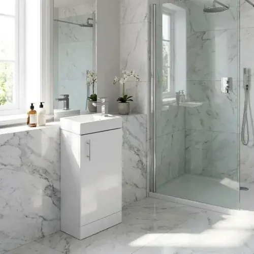 Verona Cloakroom Vanity Floor Mounted Unit & Basin - Gloss White