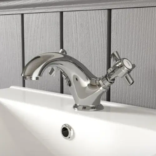 Victor Basin Mixer Tap with Click Clack Waste, Chrome, Traditional Style