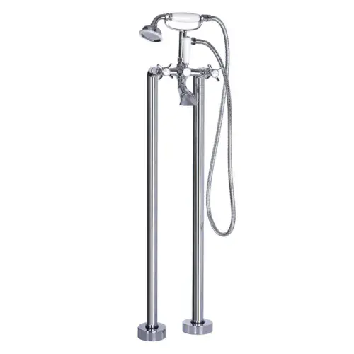 Victor Freestanding Bath Shower Mixer Tap, Chrome, Traditional Cross Top Style