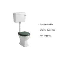 Victorian Style Low Level Toilet With Sea Green Soft Close Seat