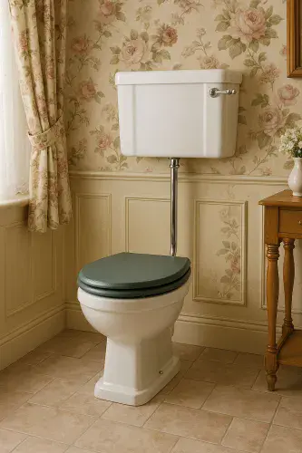 Victorian Style Low Level Toilet With Sea Green Soft Close Seat