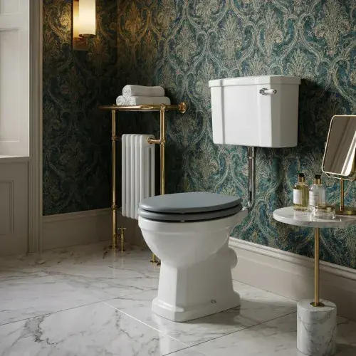 Victorian Style Low Level Toilet With Sea Green Soft Close Seat
